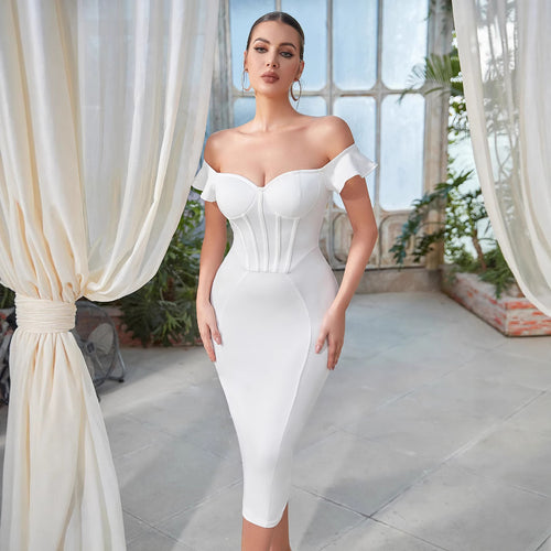 Damen Figurbetontes Kleid mit schulterfreiem Design und Korsett-Optik Drune