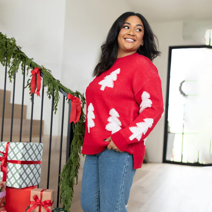 Damen Strickpullover mit aufwendigem Baumdesign Drune