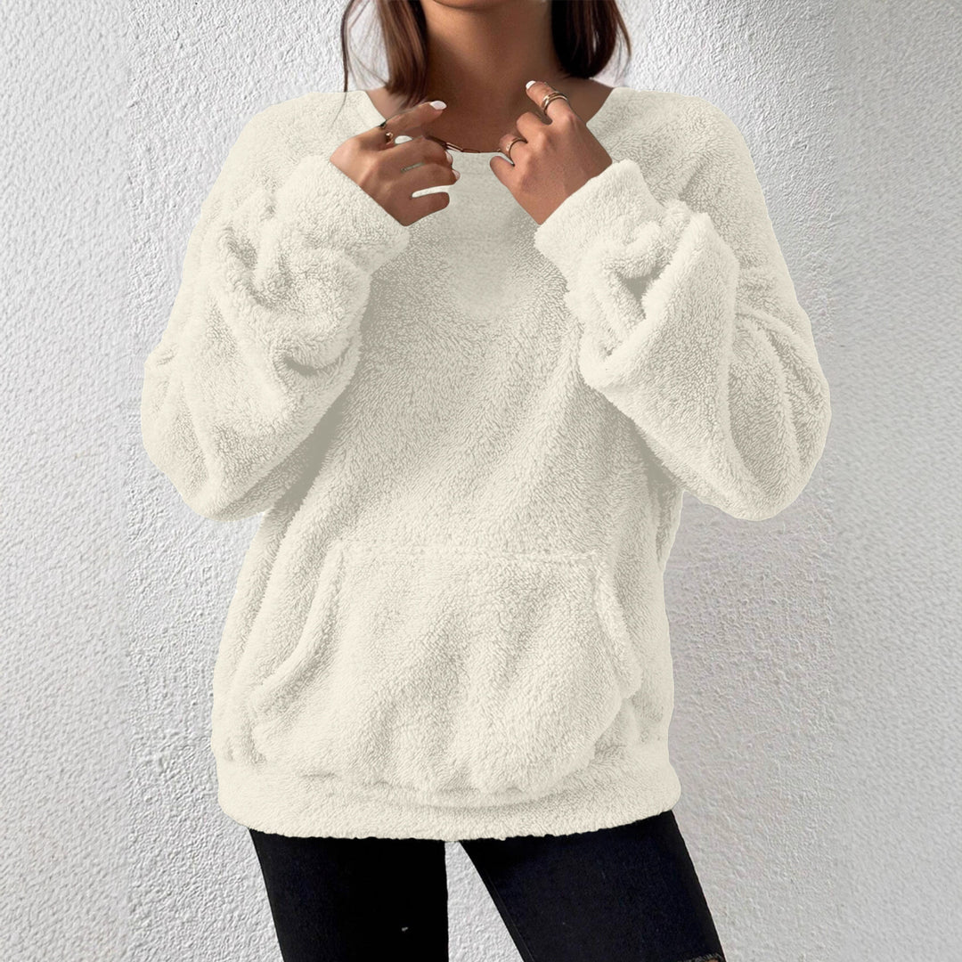 Damen Kuscheliger Teddy-Fleece-Pullover mit Kängurutasche Drune