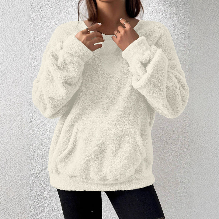 Damen Kuscheliger Teddy-Fleece-Pullover mit Kängurutasche Drune