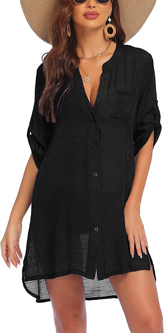 Damen lässiges Leinenhemd Kleid Drune