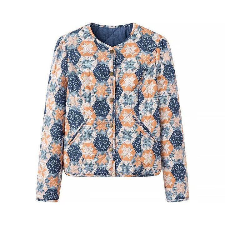 Damen Modische Steppjacke mit floralem Design und praktischen Taschen Drune