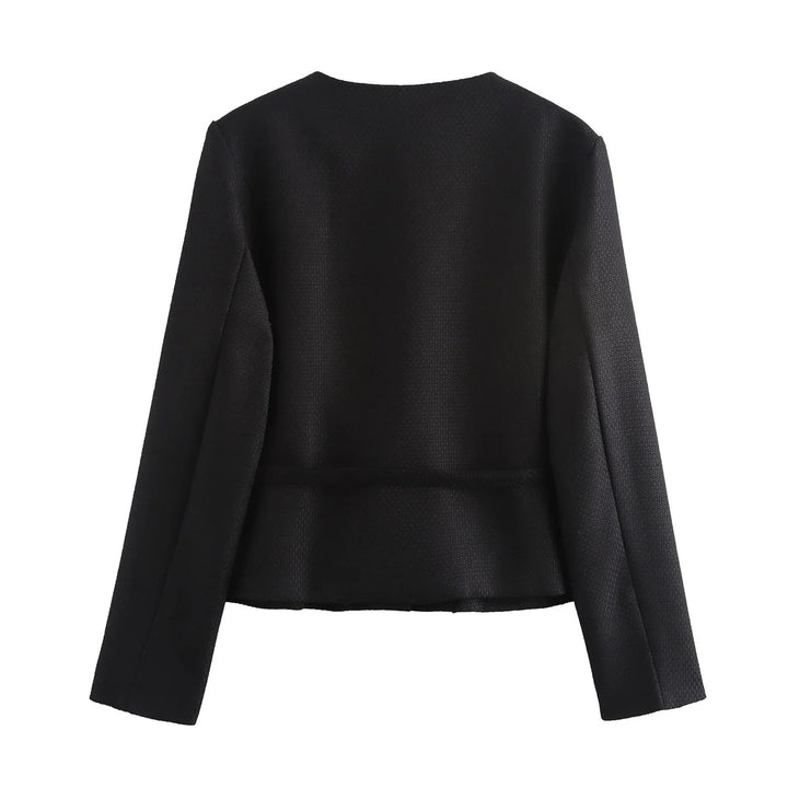 Damen nan taillierte Knopfjacke mit Rundhalsausschnitt, taillenbindegürtel und feiner Webstruktur Drune