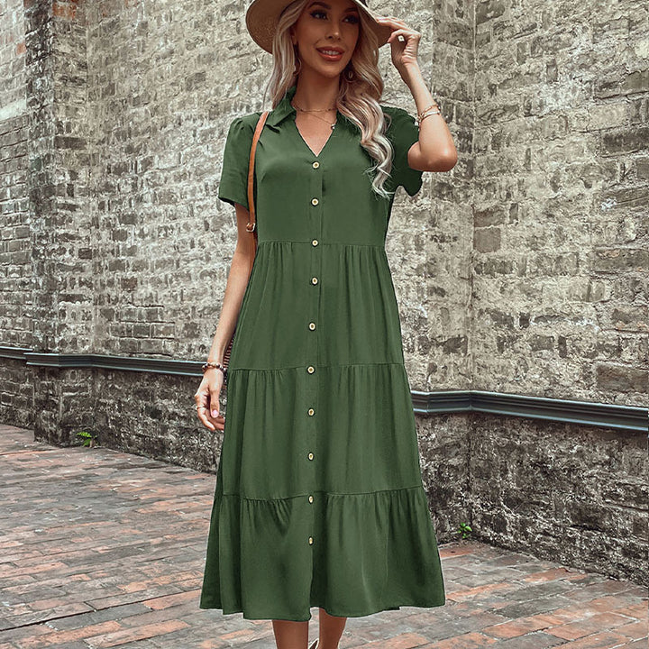 Damen Hemdblusenkleid mit eleganten Knopfdetails und voluminösem Rock Drune