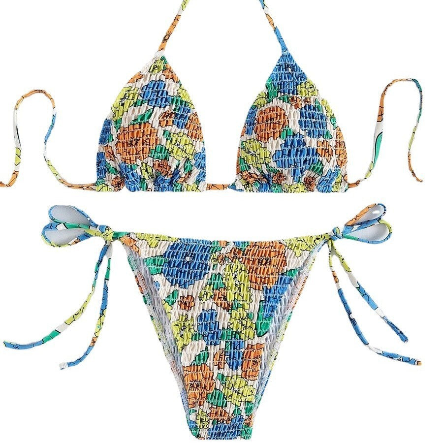 Damen Triangel-Bikini mit farbenfrohem Strukturdesign und verstellbaren Trägern Drune