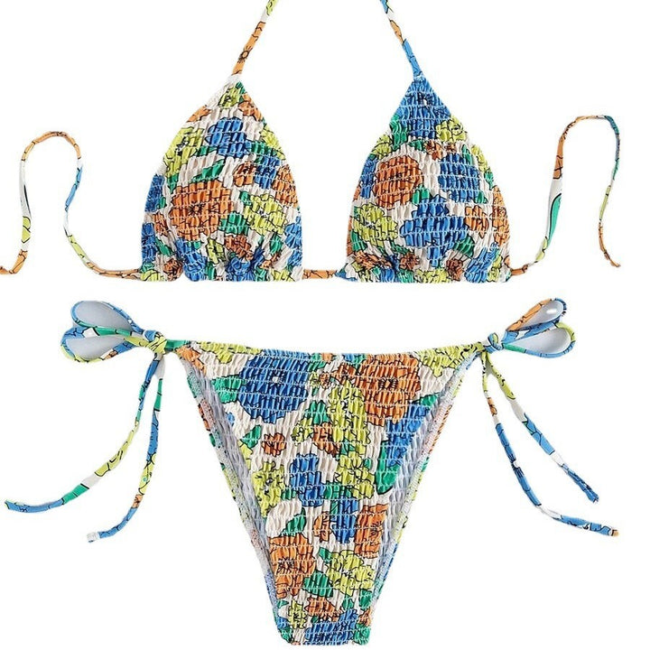 Damen Triangel-Bikini mit farbenfrohem Strukturdesign und verstellbaren Trägern Drune