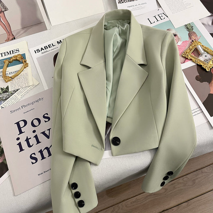 Damen nan kurzer taillierter Blazer mit markantem Revers und Ein-Knopf-Verschluss Drune