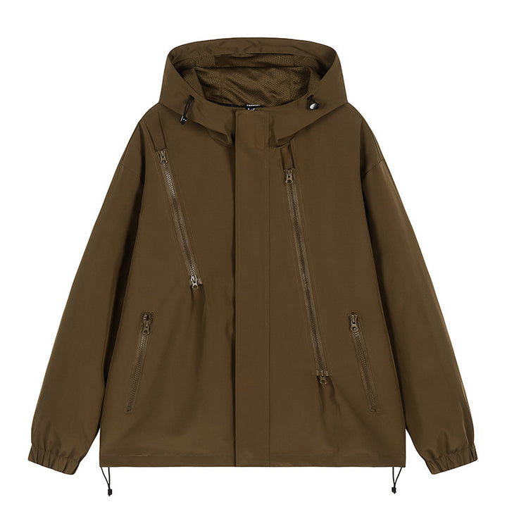 Herren nan technische Kapuzenjacke mit wasserabweisendem Softshell, schrägen Reißverschlusstaschen und verstellbarem Saum Drune