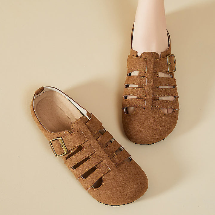 Damen nan geschlossene Sandalen-Halbschuh mit verstellbarer Metallschnalle, atmungsaktiven Cut-Outs und gepolstertem Komfortfußbett Drune