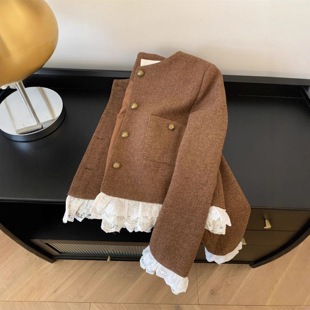 Damen modische Kurzjacke mit eleganten Spitzenakzenten Drune