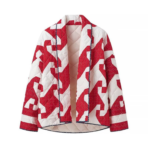 Damen nan gesteppte Boxy-Kimono Jacke mit abstraktem Allover-Print und offener Front Drune