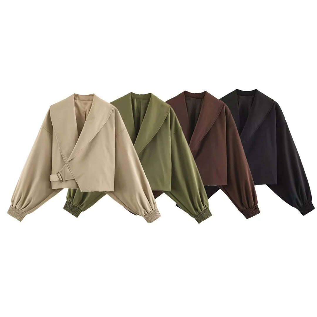 Damen nan kurze Oversize Jacke mit großem Schalkragen und Ballonärmeln Drune