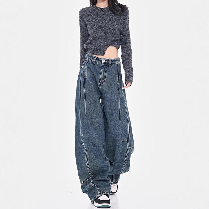 Damen Weite Denim-Hosen Drune