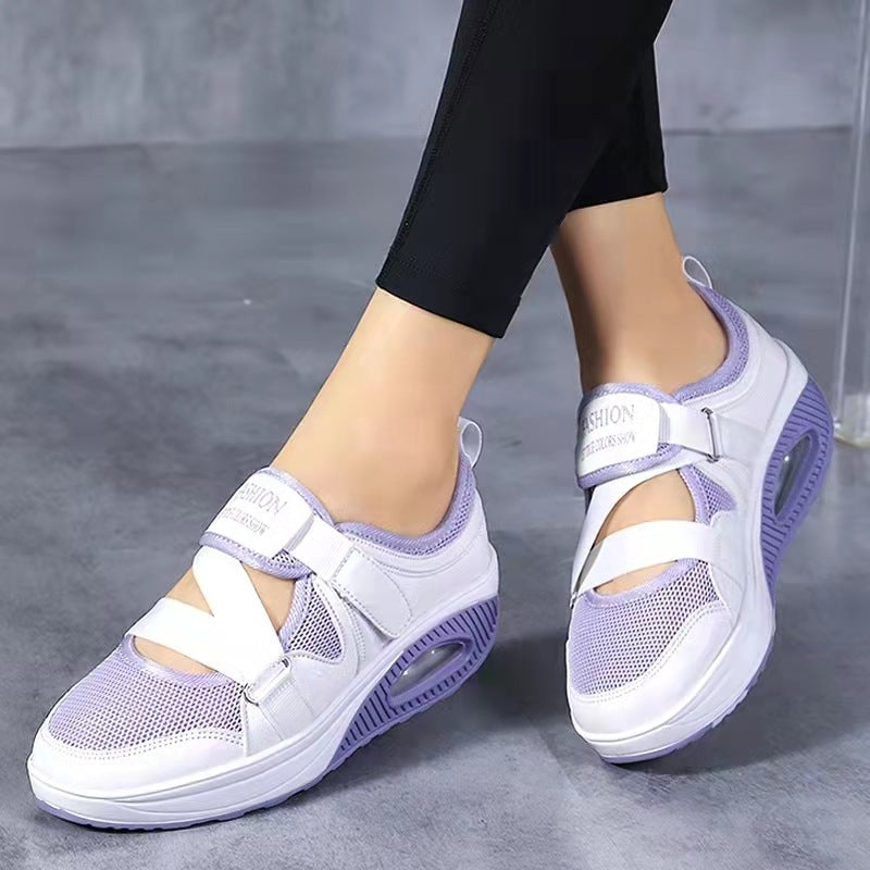 Damen Sportive Plateausneaker mit Luftkammer, Strick‑Mesh und Klettkreuzriemen Drune