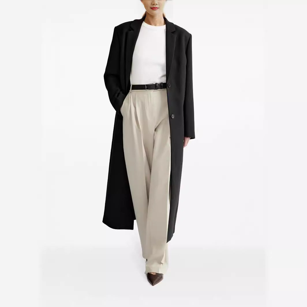 Damen lang geschnittener einreihiger Oversize-Mantel mit schmalem Revers Drune