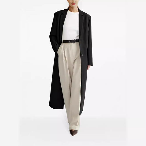 Damen lang geschnittener einreihiger Oversize-Mantel mit schmalem Revers Drune