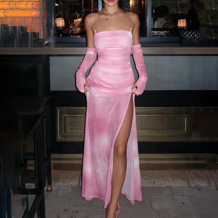Damen Maxikleid mit raffinierten Rüschendetails und transparenten Ärmeln Drune