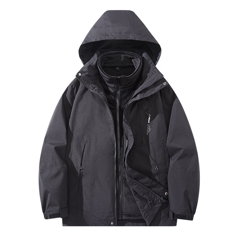 Herren Wasserabweisende zweilagige Trekkingjacke mit abnehmbarer Fleece-Innenjacke und Kapuze Drune