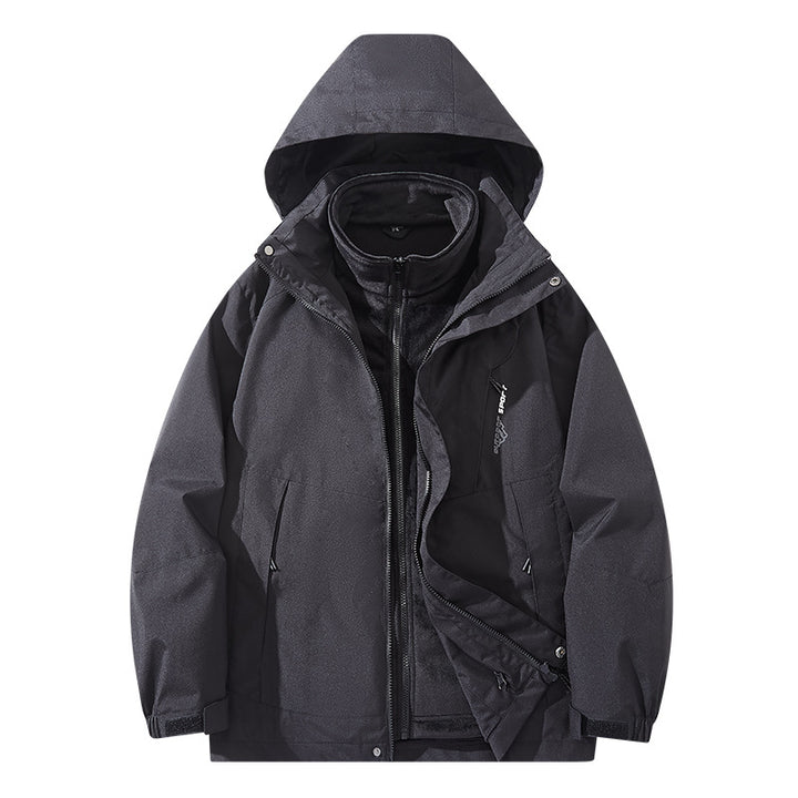 Herren Wasserabweisende zweilagige Trekkingjacke mit abnehmbarer Fleece-Innenjacke und Kapuze Drune