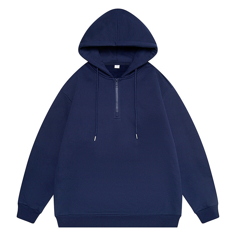 Unisex Oversize Kapuzenpullover mit Halbzip, Fleece-Innenfutter und geripptem Saum Drune
