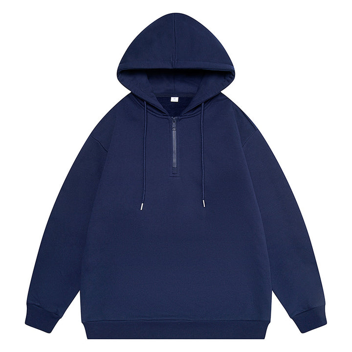 Unisex Oversize Kapuzenpullover mit Halbzip, Fleece-Innenfutter und geripptem Saum Drune