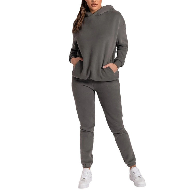 Damen Lässiges Hoodie-Set mit praktischen Taschen und elastischem Bund Drune