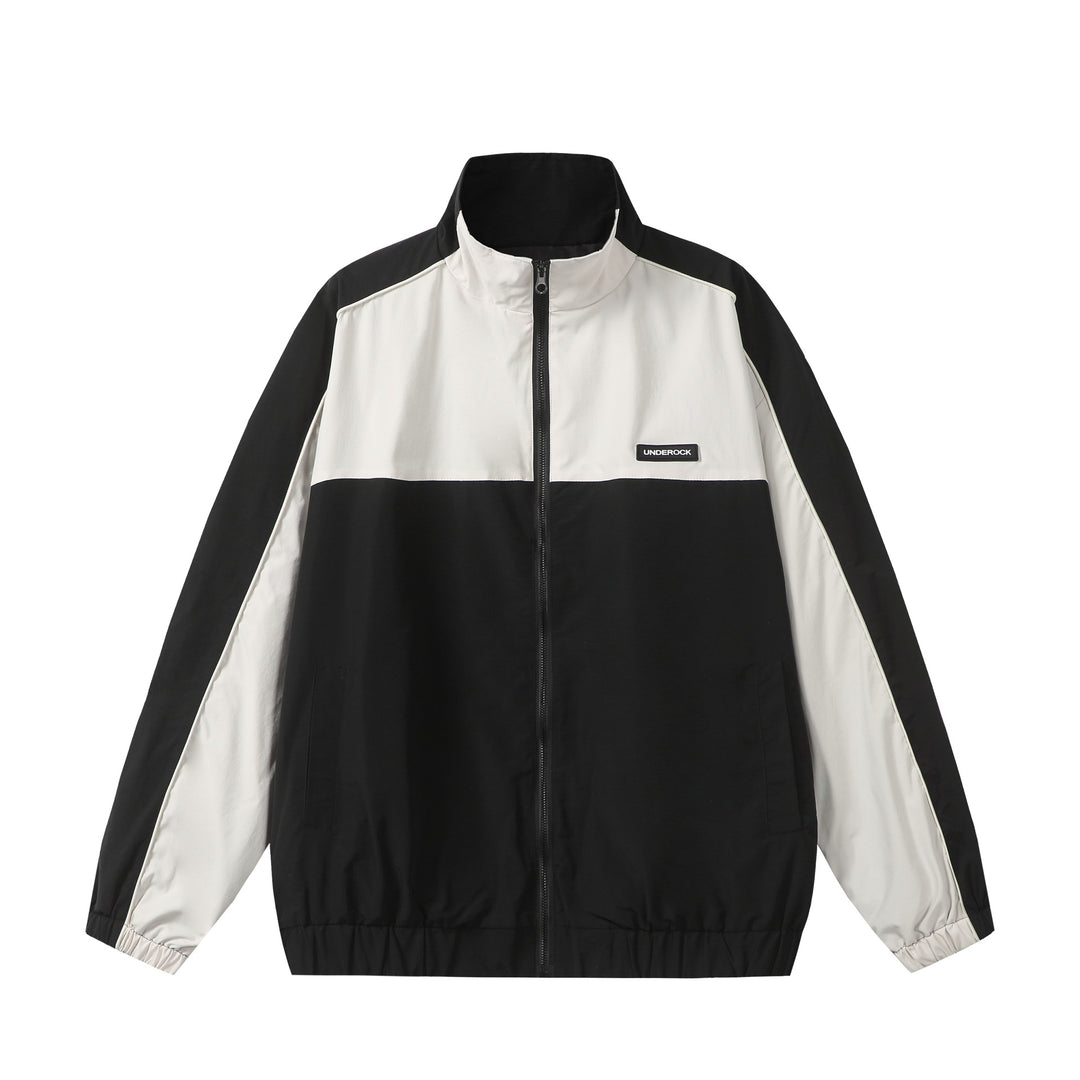 Unisex Sportive Colorblock-Trackjacke mit Stehkragen und durchgehendem Reißverschluss Drune