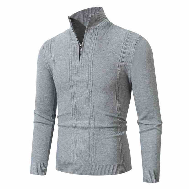 Herren Feiner Halbzip-Rollkragenpullover mit Strukturstreifen und körpernahem Schnitt Drune
