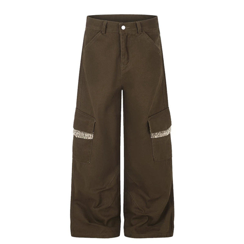 Damen Weite Cargo-Hose mit hoher Taille, großen Klappentaschen und Fellbesatz Drune