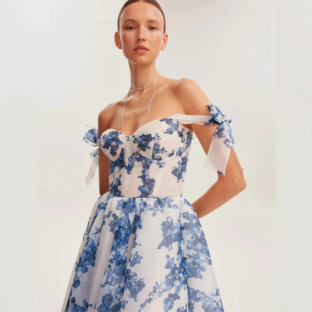 Damen Midi-Kleid mit floralem Druck und verstellbaren Trägern Drune