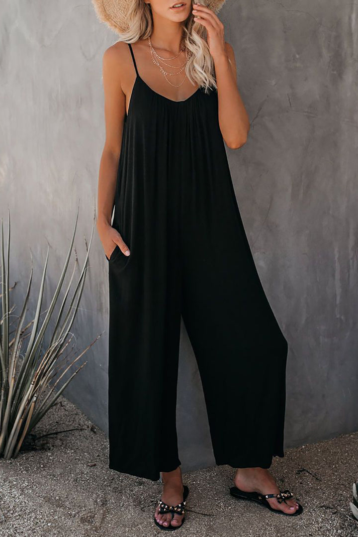 Damen lässiger Jumpsuit mit dekorativen Trägern und leichtem, fließendem Stoff Drune
