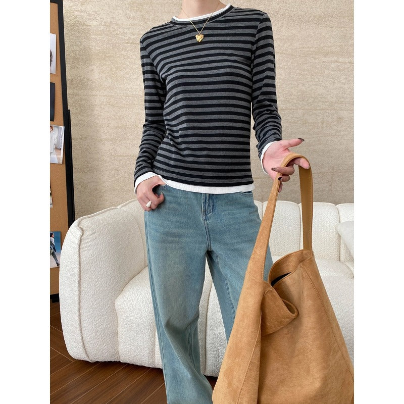 Damen Langarmshirt mit modischem Streifenmuster und elastischen Bündchen Drune