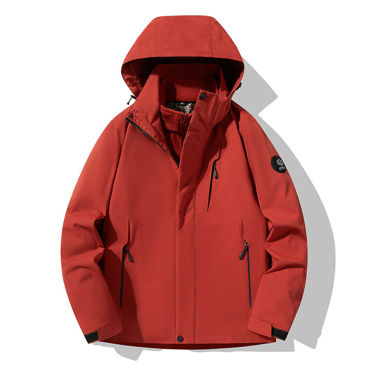 Herren Softshell-Outdoorjacke mit abnehmbarer Fleece‑Innenlage, verstellbarer Kapuze und wasserabweisenden Reißverschlüssen Drune