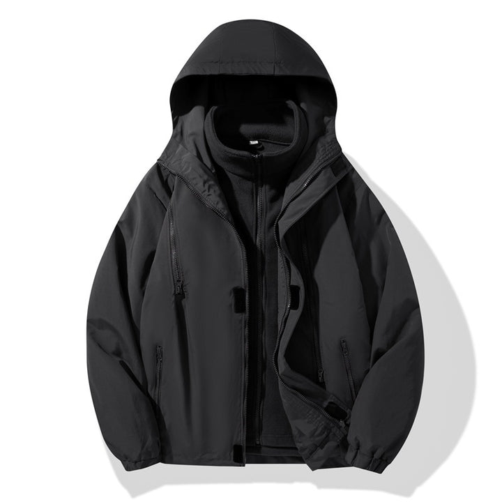 Herren Zweiteilige Hybrid-Kapuzenjacke mit integrierter Fleece-Innenlage und verdeckten Reißverschlüssen Drune