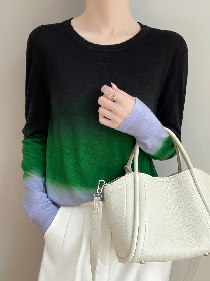 Damen Leichter Verlauf-Feinstrickpullover mit Rundhalsausschnitt und lockerer Passform Drune