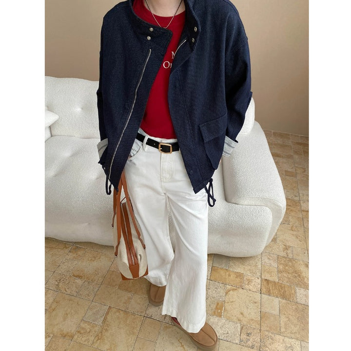 Damen lässige Jacke mit hohem Kragen und praktischen Taschen Drune