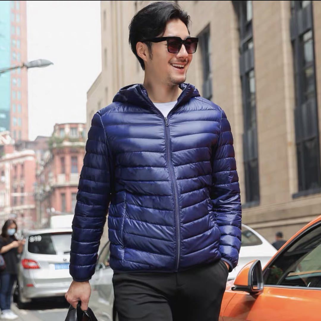 Herren Ultraleichte gesteppte Kapuzenjacke mit windabweisender Hülle und Kompaktpackfunktion Drune