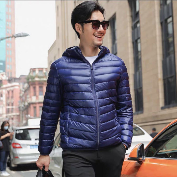 Herren Ultraleichte gesteppte Kapuzenjacke mit windabweisender Hülle und Kompaktpackfunktion Drune
