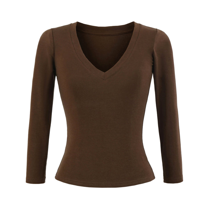 Damen Langarmshirt mit V-Ausschnitt und figurbetontem Schnitt Drune