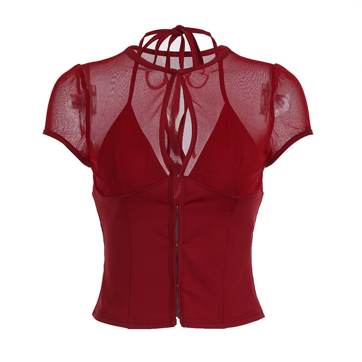 Damen Sportliches Mesh-Oberteil mit verstellbarem Bindedetail Drune