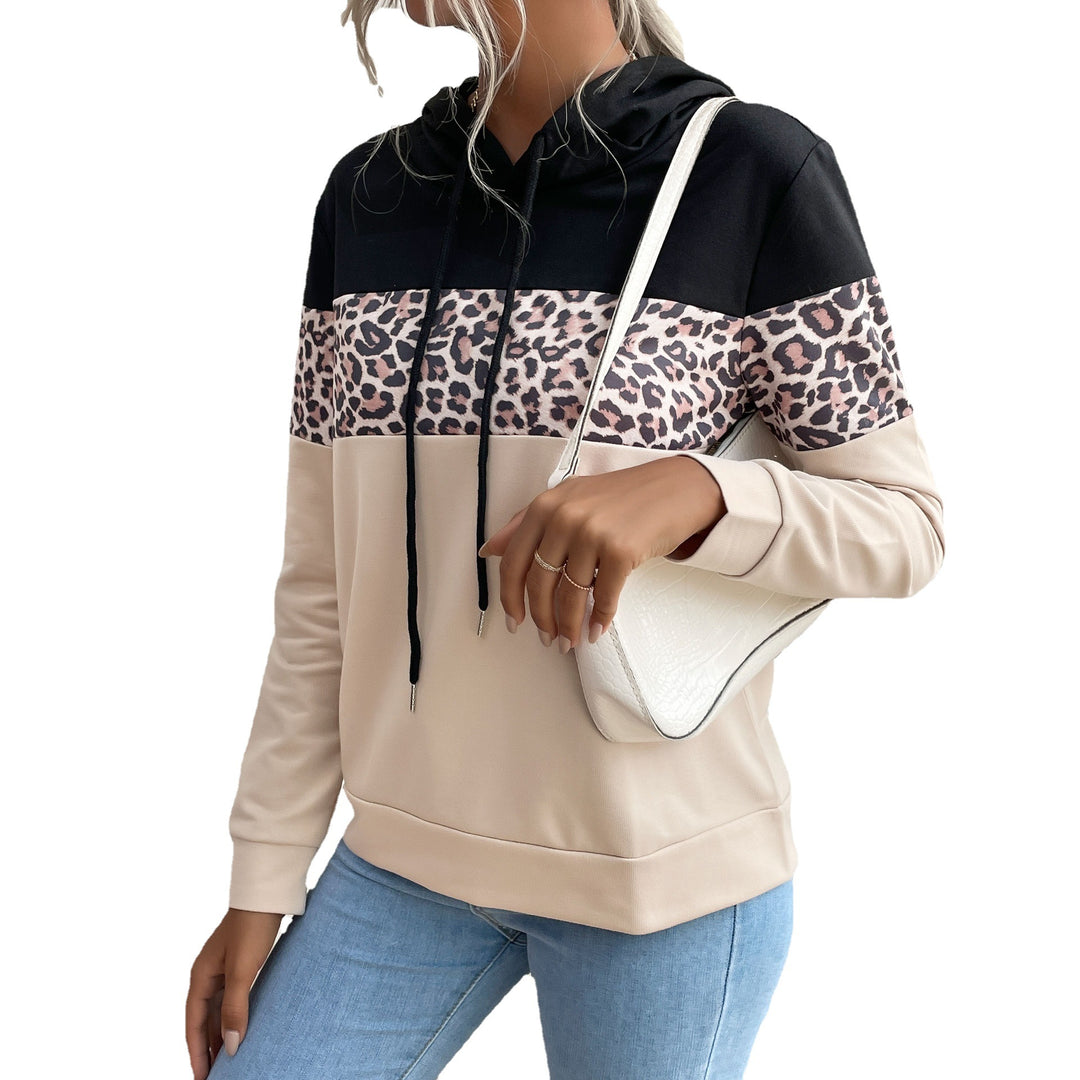 Damen Kapuzensweatshirt mit Leoprint-Besatz und Kängurutasche Drune