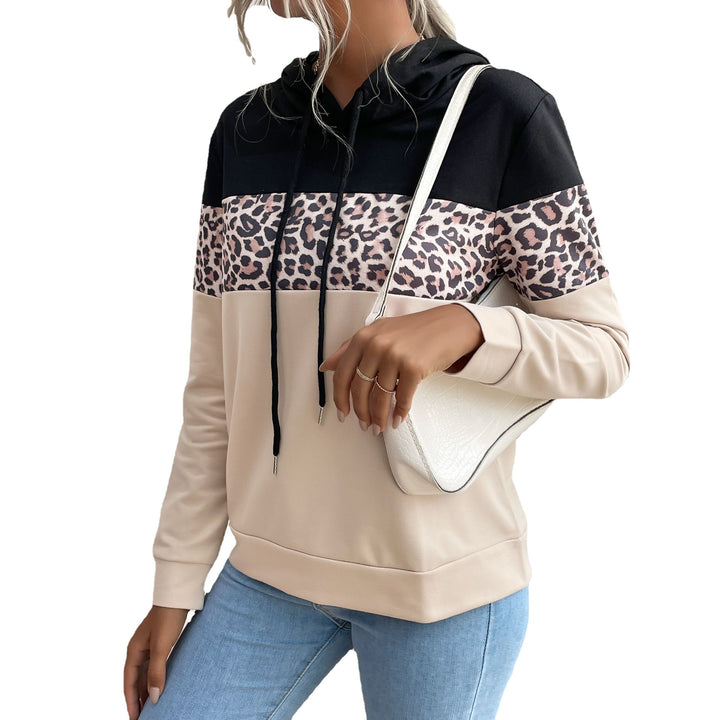Damen Kapuzensweatshirt mit Leoprint-Besatz und Kängurutasche Drune