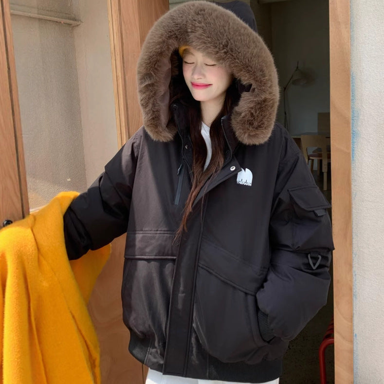 Damen Oversized Winterjacke mit abnehmbarem Kunstfellkragen und großen Taschen Drune