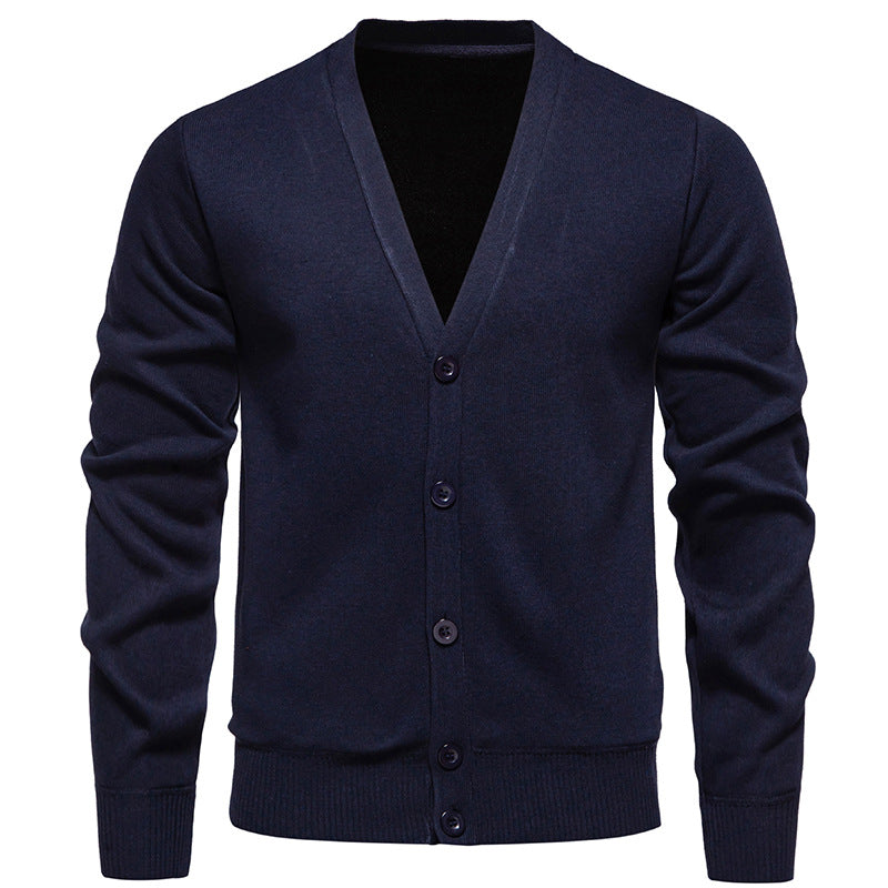 Herren nan leichte Feinstrick-Strickjacke mit V-Ausschnitt, verdeckter Knopfleiste und elastischem Rippbündchen Drune