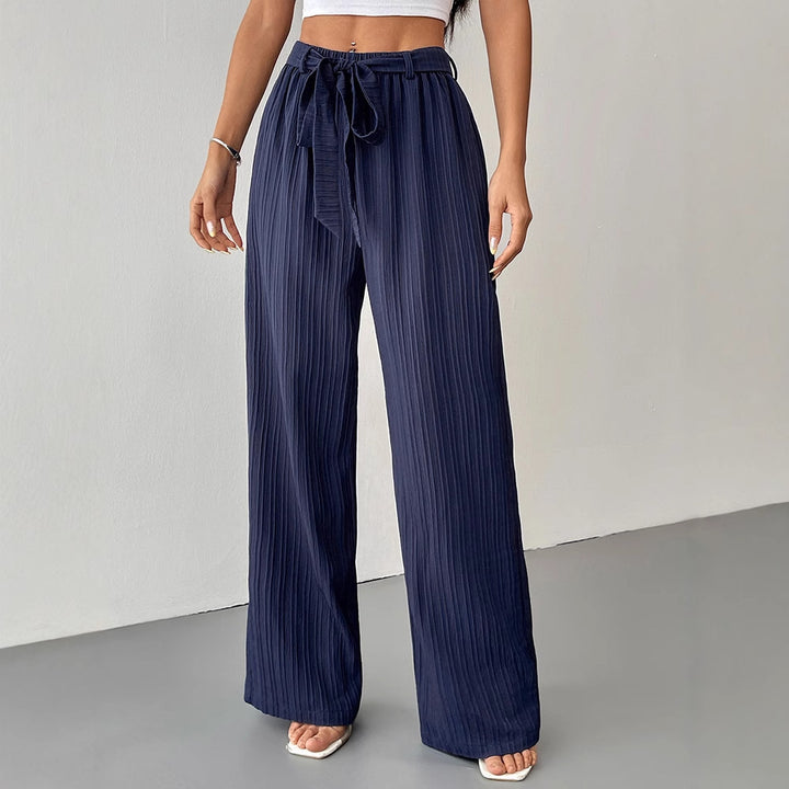 Damen Weite Plissee-Hose mit Bindeband und elastischem Bund Drune