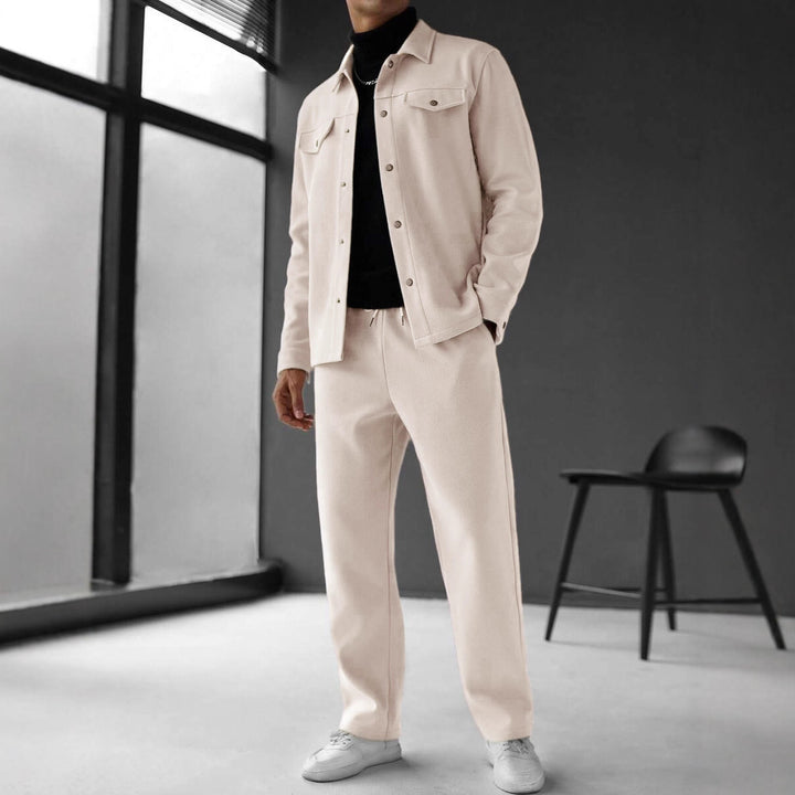 Herren nan zweiteiliges Overshirt- und Relaxhose-Set aus weichem Baumwollfrottee mit Druckknopfleiste und Tunnelzug Drune