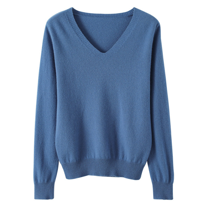 Damen Weicher V-Ausschnitt Kaschmirmix-Pullover mit feinen Rippbündchen Drune
