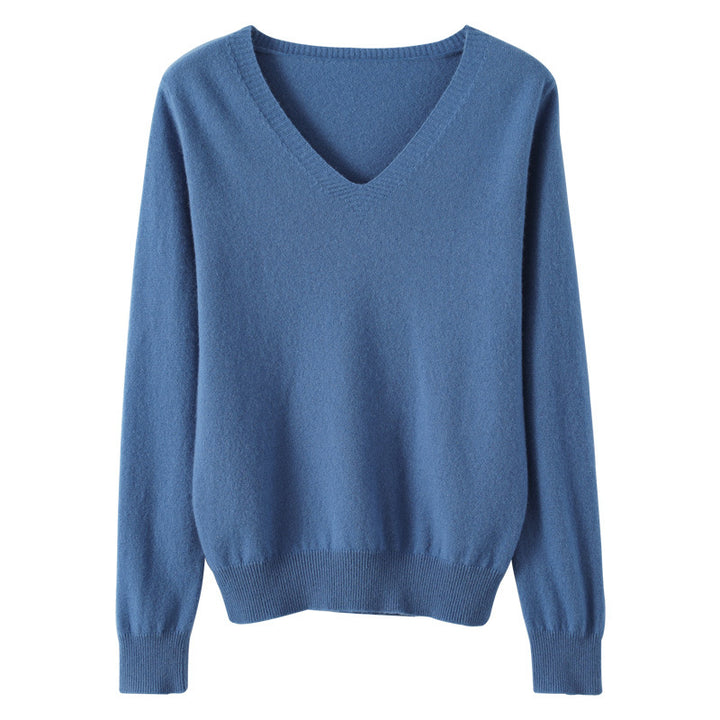 Damen Weicher V-Ausschnitt Kaschmirmix-Pullover mit feinen Rippbündchen Drune