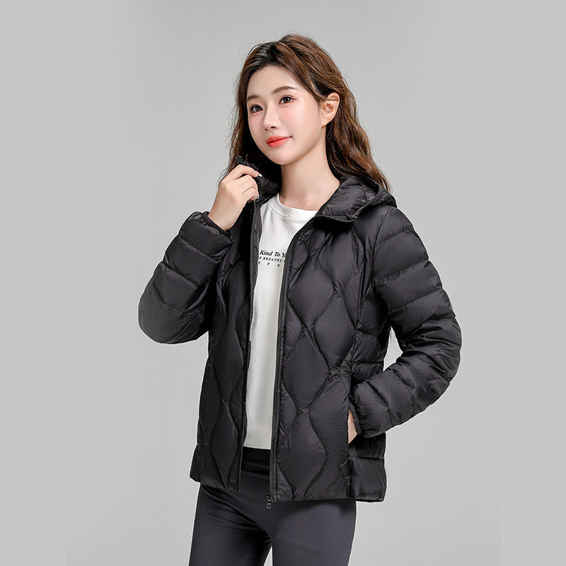 Damen gesteppte Thermo-Kapuzenjacke mit diamantförmiger Steppung Drune