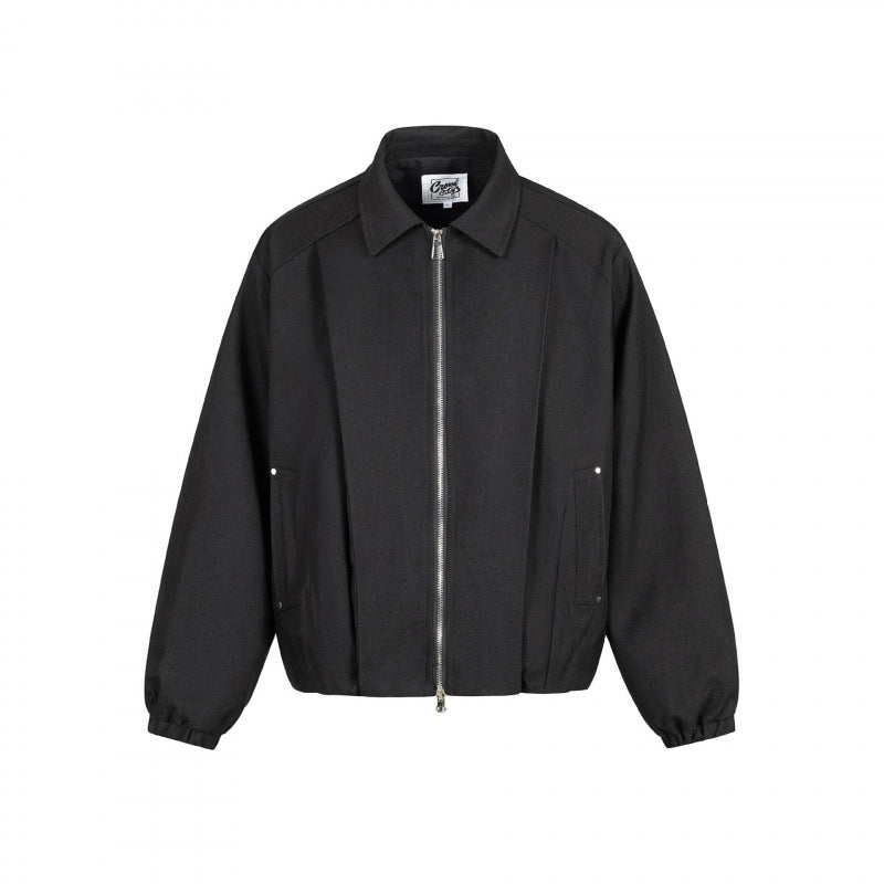 Unisex Boxy-Übergangsblouson mit Hemdkragen, Zwei-Wege-Metallreißverschluss und elastischen Bündchen Drune